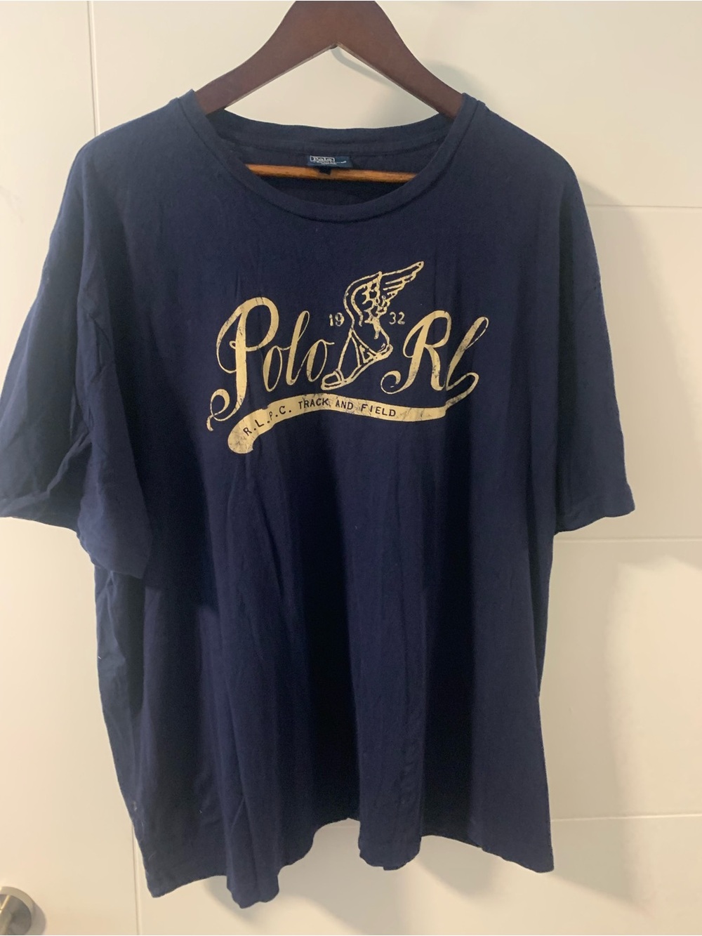 Ralph Lauren Navy Tee with Vintage Gold Polo Graphic A13